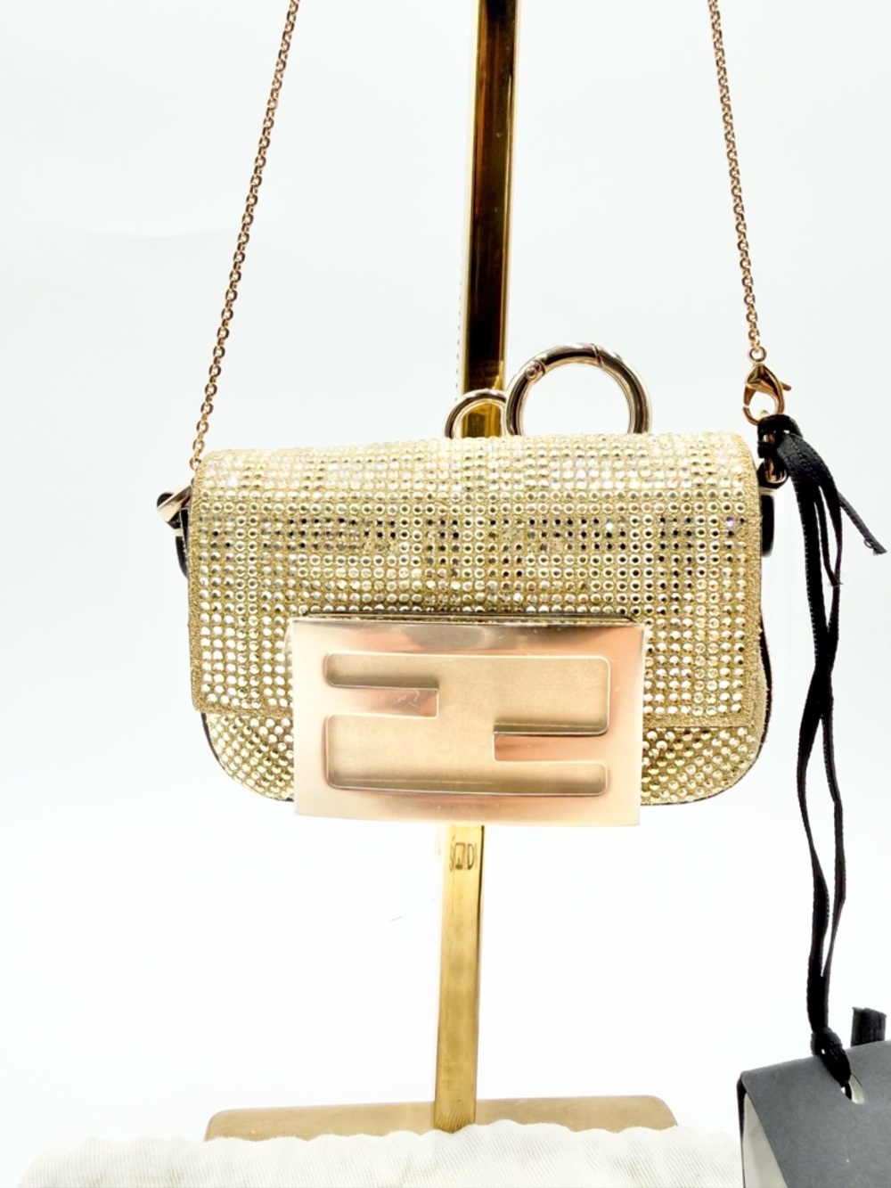 Fendi Crystal Vitello Laminato FF Nano Maxi Buckle Baguette Charm - Picture 2 of 8